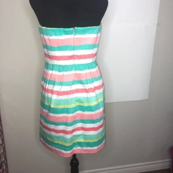 Vineyard Vines Strapless Dress 4 Stripes Pink Green White Back  Zipper Mini - Picture 16 of 16